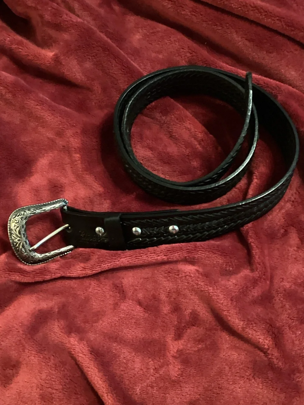 Men's Black Braided Leather Belt with Decorative Silver Buckle
